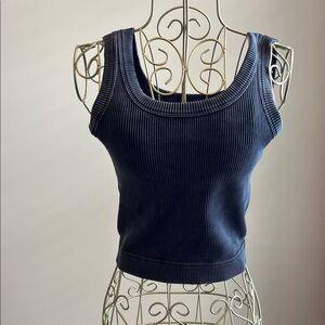 Zenana Black Ribbed Tank Top Built in Bra with removable padding NEW